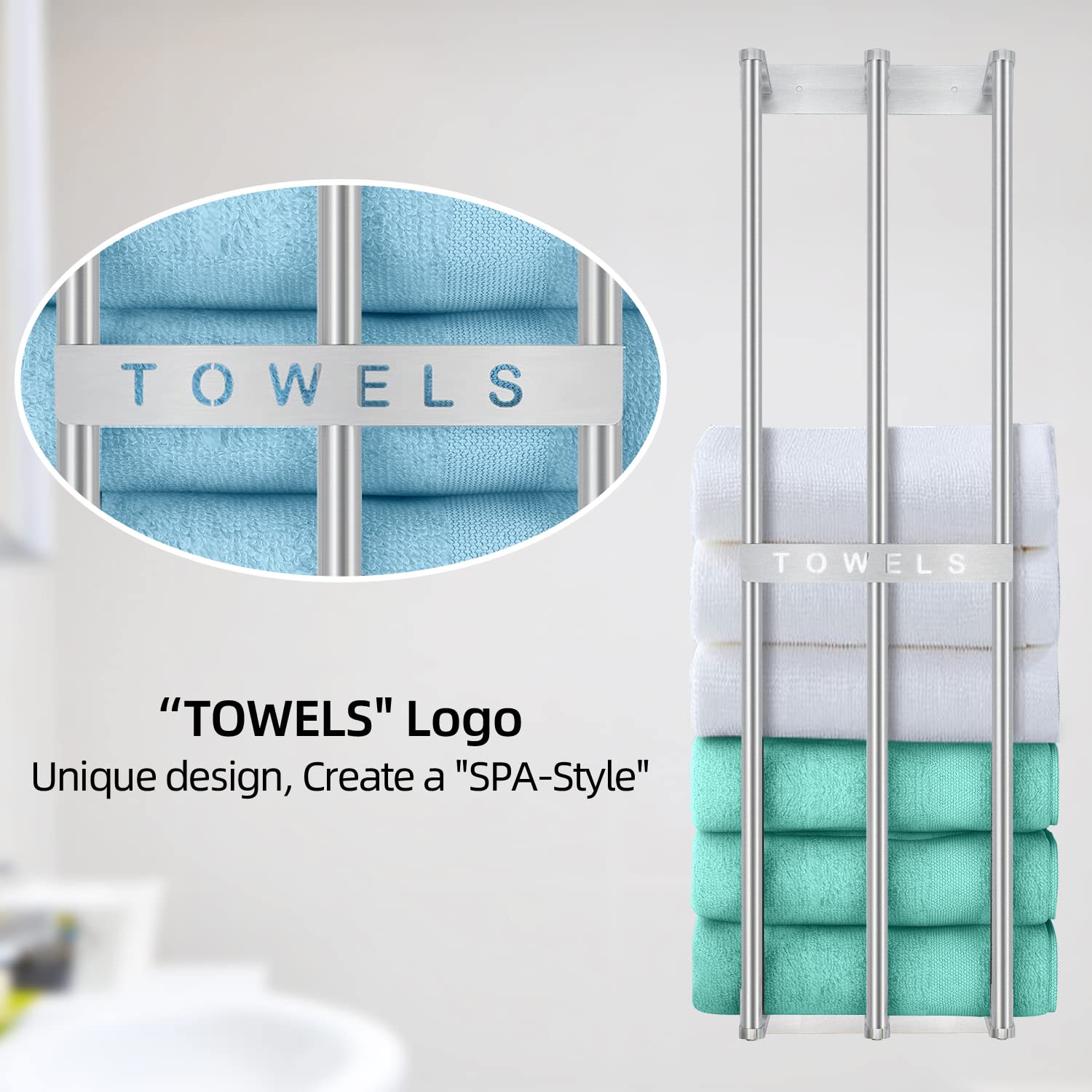 Bathroom Towel Storage Wall, Bethom Towel Rack For Bathroom Wall Mounted, Bath Towel Holder Wall Can Holds Up To 6 Large Rolled